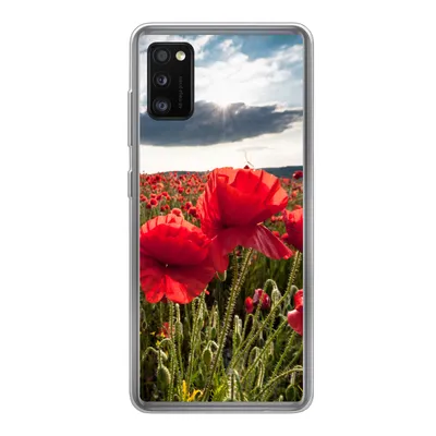 Produktbild von MuchoWow® Handyhülle Schutzhülle Hülle für Samsung Galaxy A41 Mohnblumen vor einem dramatischen, stürmischen Himmel Silikon Softcase Handy Hülle - Mobiltelefon
