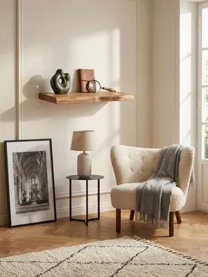 Produktbild von Wandregal mit Baumkante Akazie Massivholz 40 cm, Design Schweberegal Wandboard Massiv, Regal Holz Natur, Landhausstil Hängeregal