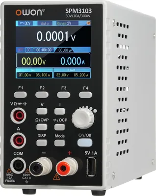Obrázek produktu pro OWON SPM3103 Programovatelný laboratorní zdroj (0šC30 V, 0šC10 A), stolní stejnosměrný zdroj 300 W s multimetrem řízeným zdrojem s 2,8palcovým LCD displejem a tlačítkem aktivace/deaktivace výstupu, jednokanálový výstup