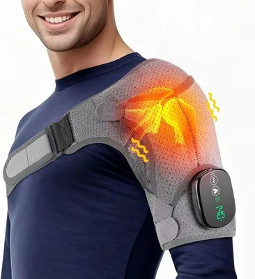 Image de Chauffe-épaules sans fil avec 3 modes de massage et de chauffage - Soulage les douleurs aux épaules - Batterie de 5000 mAh - Idéal comme cadeau pour les parents - Gris