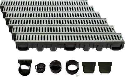 Produktbild von Entwässerungsrinne Höhe 115mm Kunststoff 6m, Stegrost, Stahl verzinkt