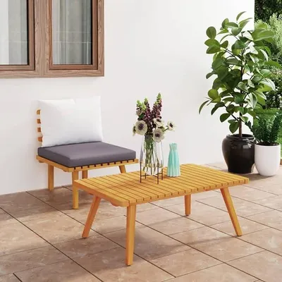 Productafbeelding van 2-delige loungeset voor de tuin met kussens, loungeset voor de tuin, terrasmeubels, lounge set voor balkon, tuinlounge, tuinmeubels, balkonset, balkonmeubelset, tuinmeubelsets, massief acaciahout