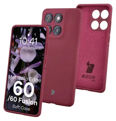A dark pink phone case is shown in the foreground, with a phone inside it displaying a floral wallpaper. Another phone case is shown in the background, open to reveal its interior.