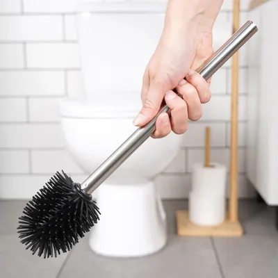 Image de Brosse WC en silicone noir avec rechange, 35 cm