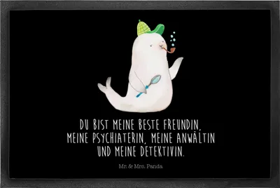 Produktbild von Mr. & Mrs. Panda Schmutzmatte Robbe Sherlock 40 x 60 cm - Schwarz - Geschenk, Fussmatte, Gummimatte, Schmutzfangmatte, fußmatte, Lustige Sprüche, hausmatte