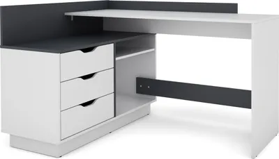 Produktbild von byliving Eckschreibtisch Belfast, weiß, 129x105x83,5 cm, rechts/links montierbar, Holzwerkstoff Spanplatte