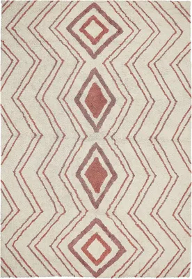 Produktbild von BELIANI Teppich Beige Baumwolle 160 x 230 cm Rechteckig Geometrisches Muster Rosa Rot Boho Stil Handgetuftet für Wohnzimmer Schlafzimmer