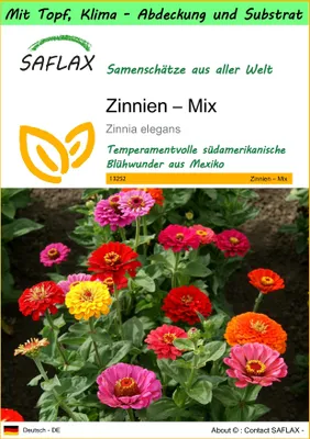 Produktbild von SAFLAX Garden to go - Zinnien – Mix - Zinnia elegans - 50 Samen - Mit Topf, Klima - Deckel und Anzuchtsubstrat