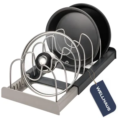 Produktbild von WELLHAUS Ausziehbarer Küchen Organizer für Teller Pfannen Deckel 56 cm