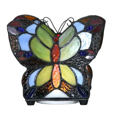 Zdjęcie produktu dla Clayre & Eef Lampa stołowa Tiffany Butterfly 15x8x13 cm LED Niebieskie szkło