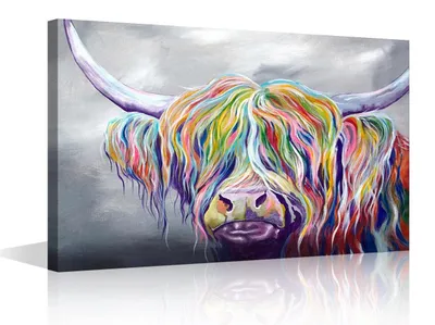 Productafbeelding van Kleurvolle Canvas Schilderij van Stier voor Wanddecoratie