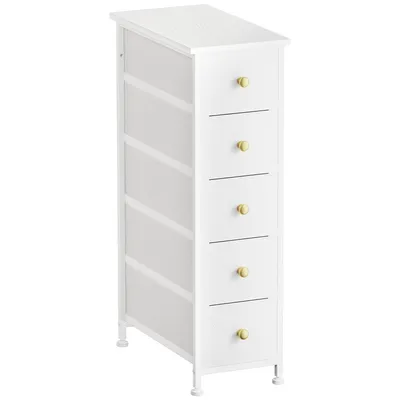 Produktbild von Schubladenschrank mit 5 Schubladen Sideboard Mehrzweckschrank Schubladenschrank für Schlafzimmer, Wohnzimmer Weiß