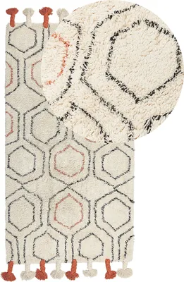 Zdjęcie produktu dla BELIANI Dywan beżowo-pomarańczowy bawełniany 80 x 150 cm minimalistyczny ręcznie tuftowany włochaty z frędzlami wzór geometryczny salon sypialnia
