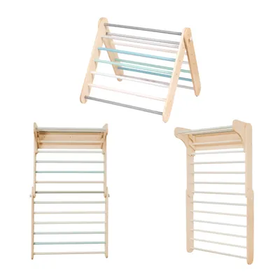 Image de Ensemble Triangle d’escalade et Mur Suédois 2en1, Intérieur, Montessori, Bois, Pastel