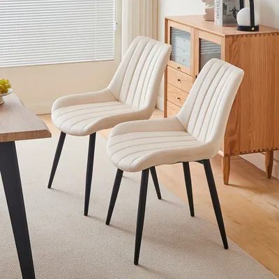 Image de CLIPOP Chaises de salle à manger, Lot de 2 chaises de cuisine, Chaises rembourrées en velours avec pieds en métal, Beige