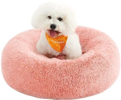 Image de Lit pour chien rose en forme de beignet, 70 cm de diamètre, lavable