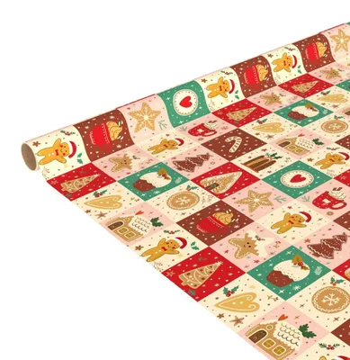 Produktbild von Weihnachtsgeschenkpapier mit Leckereien-Motiv, 1000 x 100 cm