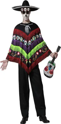 Immagine prodotto di Dia de los muertos costume da scheletro poncho per adulti colorato