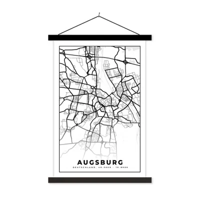Produktbild von MuchoWow® Textilposter Karte - Augsburg - Stadtplan 120x180 cm mit schwarzem Rahmen - Fotos