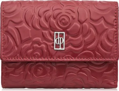 Zdjęcie produktu dla Paolo Peruzzi Portfel Damski Skórzany z tłoczeniem w kwiaty vintage średni czerwony