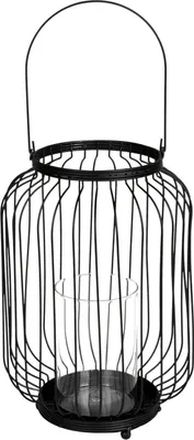 Image de Lanterne métallique BURI avec insert en verre Porte-bougie Lanterne en verre Bougeoir Lampe à suspendre, couleur:noir