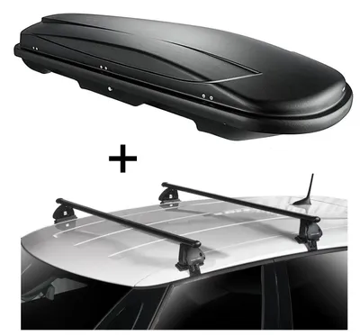 Image de Coffre de toit VDPJUXT600 600 litres verrouillable  + Barres de toit VDP EVO en acier compatibles avec Peugeot 106 3 portes 1991-2003