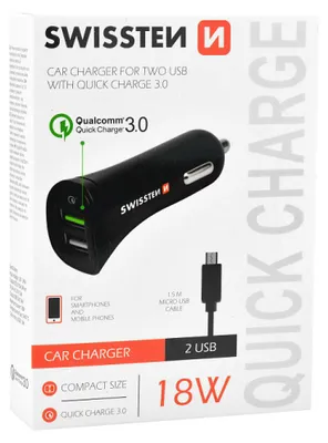 Zdjęcie produktu dla Nabíječka mobilů do auta SWISSTEN 2USB, Micro-USB - 18W