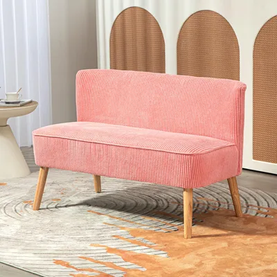 Image de Canapé deux places, style scandinave, canapé 2 places, revêtement en tissu avec structure en bois, couleur rose | 117 x 56,5 x 77 cm | capacité jusqu'à 150 kg | profondeur d'assise 42 cm