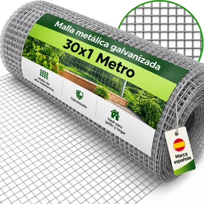 Imagen del producto de Malla metálica alambre 0.6mm electrosoldada galvanizada rejilla agujeros 6mm - Rollo 30m largo x
