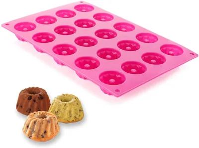 Obrázek produktu pro Mini Bundt dortová forma - silikonová Bundt dortová forma malá tradiční pařížský savarin styl 20s s nepřilnavým povlakem 30x20x2,3cm, růžová