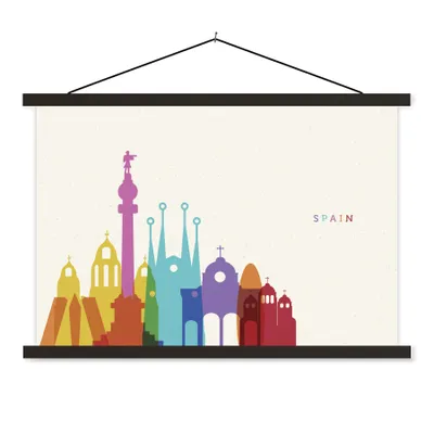 Produktbild von MuchoWow® Textilposter Illustration der Skyline von Spanien 90x60 cm mit schwarzem Rahmen - Aufhängungssatz