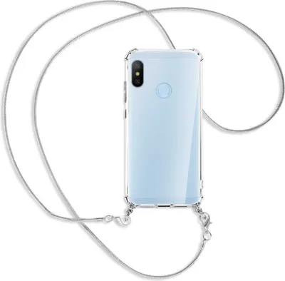 Produktbild von Handykette Backcover-Schutzhülle mit Band (Metall silberfarben) für Xiaomi Mi A2 Lite - silberfarbene Kette Snake