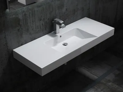 Produktbild von Wandwaschbecken BS6036 aus Gussmarmor - 122 x 48 x 13,5 cm - Weiß