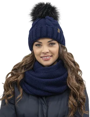 Imagen del producto de Gorro de lana con pompón y bufanda de lana con pompón para mujer, ideal para los días de invierno, modelo 7014