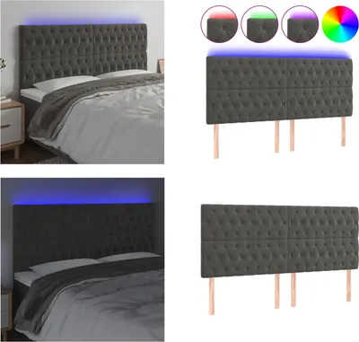 Produktbild von vidaXL LED Kopfteil Dunkelgrau 180x7x118/128 cm Samt - LED Kopfteil - LED Kopfteile - Kopfteil - Bett-Kopfteil