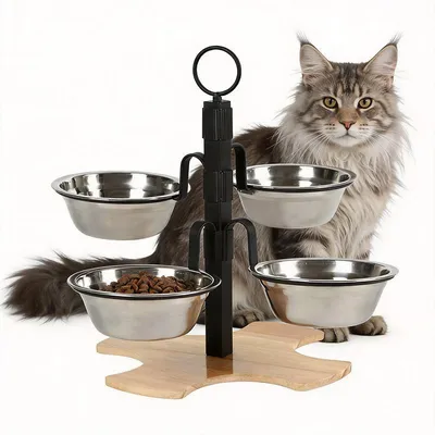 Produktbild von Erhöhte Futternäpfe für Hunde und Katzen, 3-fach höhenverstellbar mit 4 Edelstahlschalen