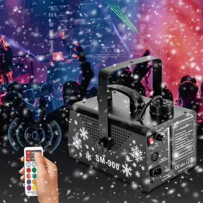 Produktbild von Schneemaschine, 900W Schneeflockenmaschine mit Fernbedienung und 12 LED-Lichtfarben, DJ Hurricane Nebelmaschine