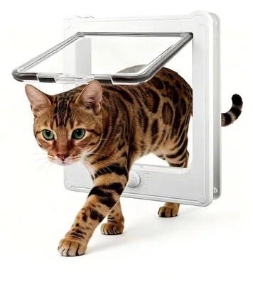 Immagine prodotto di Porta per gatti a 4 vie, colore bianco, dimensioni 27,5 x 23,5 cm, adatta per gatti e cuccioli