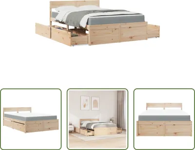 Produktbild von The Living Store Bett mit Schubladen und Matratze 140x190 cm Massivholz Kiefer