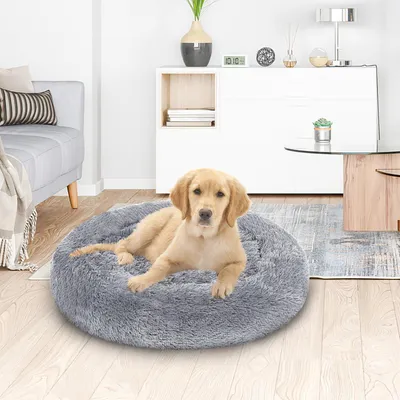 Obrázok produktu pre Peviasot, psie lôžko, 80 cm, svetlosivá farba, mäkké, okrúhle lôžko pre domáce zvieratá vyrobené z jemnej plyšovej látky, s vysokým okrajom a protišmykovým spodkom