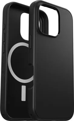 A black iPhone case is shown from the side, with the inside facing the viewer.