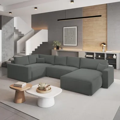 Produktbild von Masseno Ecksofa VELAMI L-S mit Schlaffunktion U-Form, Sofa mit Bettkasten, Wohnzimmersofa, Couch, Soffa, Bettsofa, Couchgarnitur- Grau, MONOLITH 85