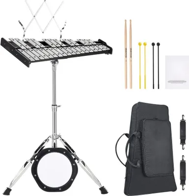 Produktbild von Glockenspiel-Xylophon mit 30 Tönen - Glockenset inkl. Schlägeln - mit Ständer und Übungspad - Musikinstrument für Kinder und Erwachsene