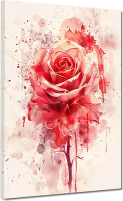 Produktbild von Rote Rose abstrakt Aquarell Kunst Leinwandbild Wandbild Kunstdruck XL Wanddeko: 60x80x2cm