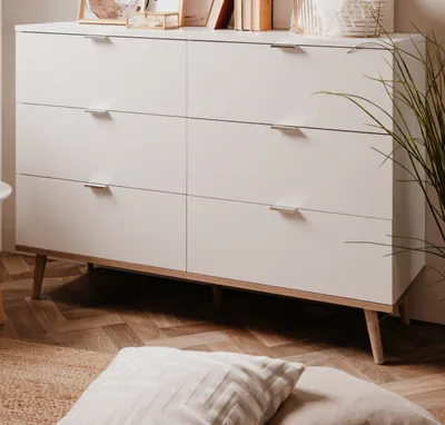 Produktbild von Schubkastenkommode "Lundby" weiß mit Eiche Sonoma 120 x 87 cm, Kommode skandinavisch