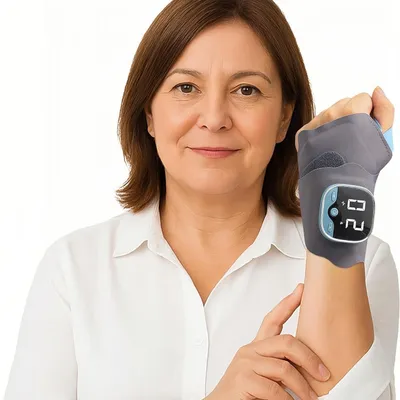 Produktbild von Handmassagegerät mit Wärme – 5 Modi, 9 Intensitätsstufen, 3 Wärmeeinstellungen, mit 800mAh Akku – Lindert Hand & Gelenkschmerzen, 37*8.7cm