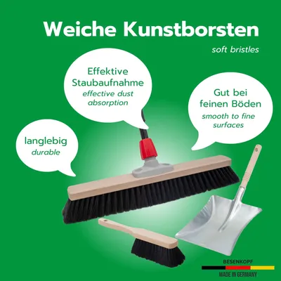 Productafbeelding van Novaliv bezem, 50 cm, met telescopische steel. Zaalbezem met kunstborstels. Inclusief veegset, verzinkt, bestaande uit een veegplaat en een handveger. Fijne werkplaatsbezem, halbezem, huisbezem met steel