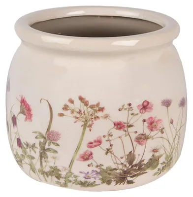 Productafbeelding van Clayre & Eef bloempot, diameter 16 cm, hoogte 13 cm, beige, roze, keramiek, voor bloemen
