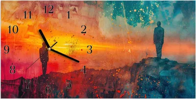 Produktbild von Wanduhr aus Glas mit Motiv Abstrakte Sonnenaufgang- 60 x 30 cm - inkl. Aufhängesystem