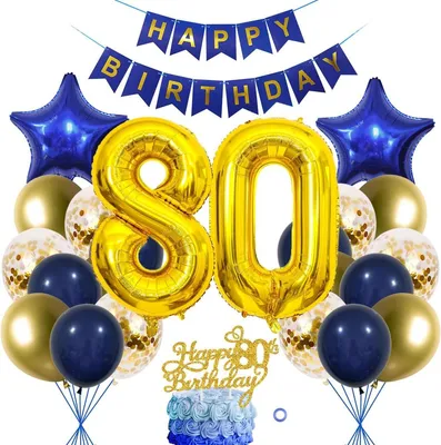 Immagine prodotto di Decorazioni per il compleanno, 80 anni, ghirlanda di palloncini, striscione, set da 23 pezzi, per celebrare un anniversario
